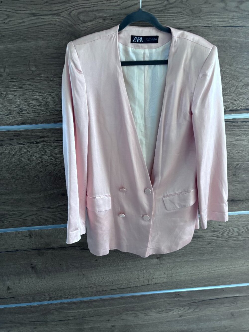 Zara Pink Satin Double Breasted Blazer - Size LG